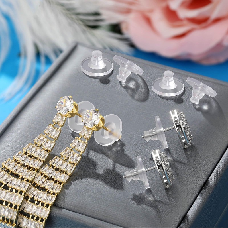 Earring Backs Rubber,100 PCS Soft Clear Earring Backs for Studs,Hypoallergenic