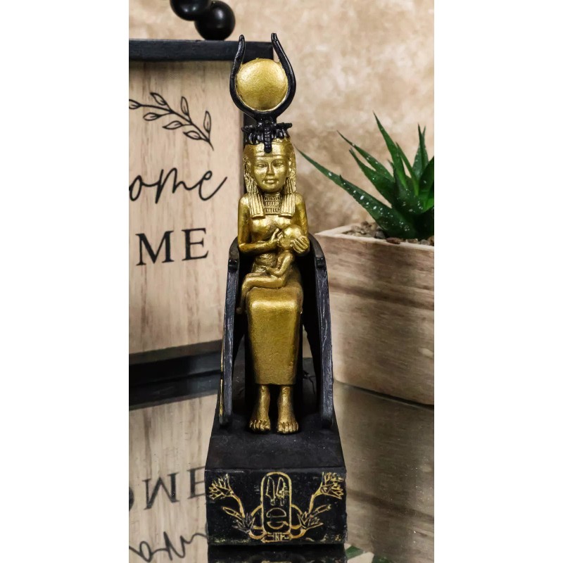 Classical Egyptian Golden Goddess Iset Isis Ra Nursing Horus Baby