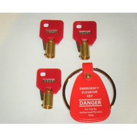 FEO-K1 Elevator Key Fire Service Keys 3 Keys RED Caps for Easy Identification & Operation Fire Recall Keys with Red Key Tag