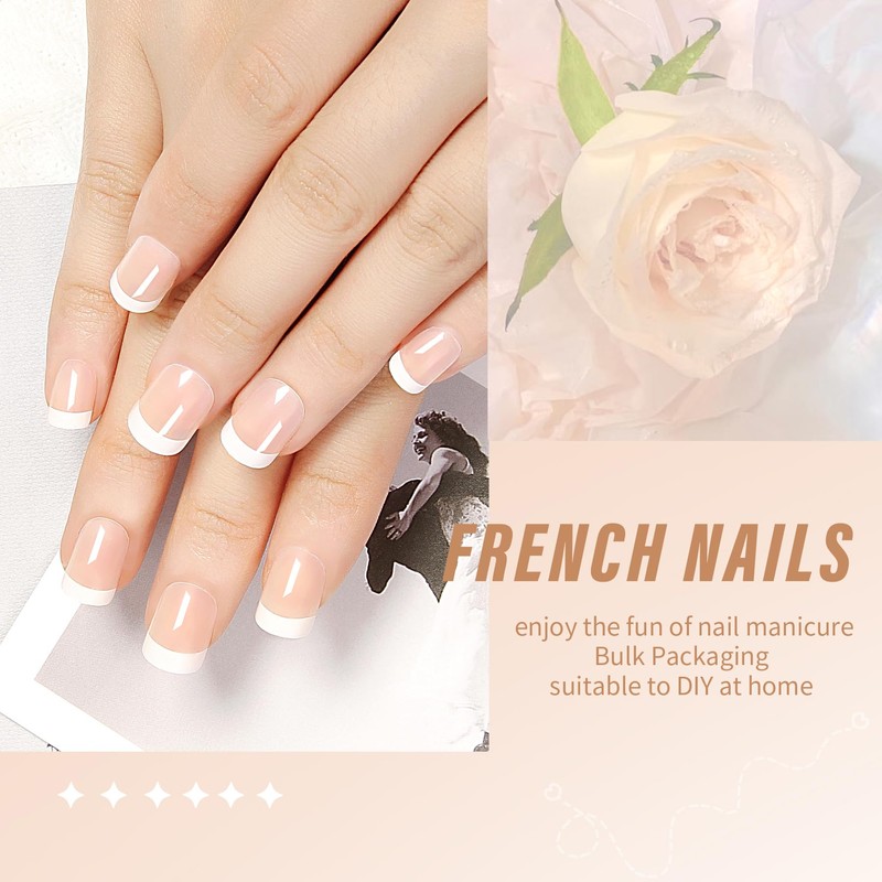 French Gel Nail Tips 120Pcs Short Square no-coat Acrylic Tips
