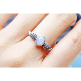 K KOUOKU Ancient Reminder Natural Opal 0pal Ring, Platinum Plated Silver, Mexico, Lucky Stone, October Birthstone, Symbolizing Freedom, Hypoallergenic Metal, Power Stone, Gift, opal