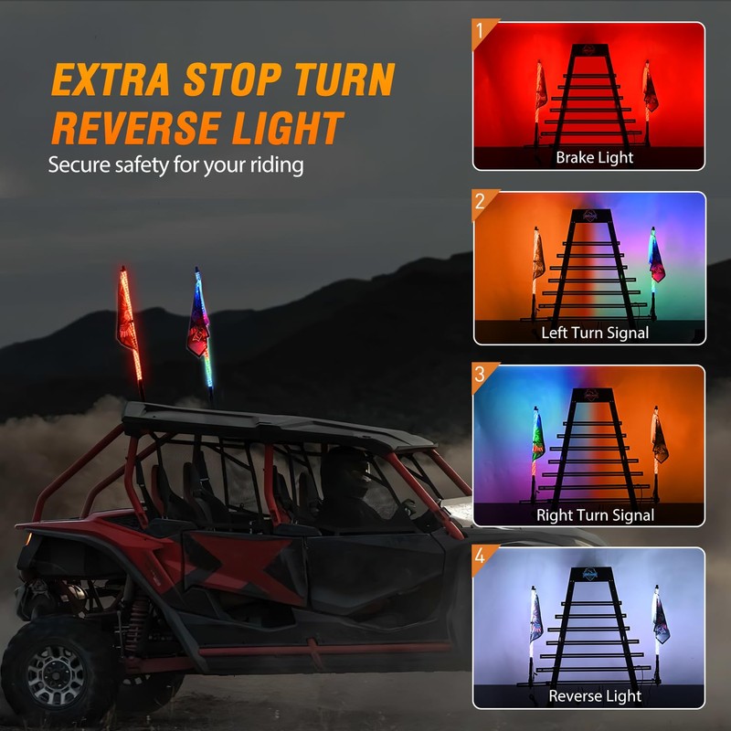 Nilight 2PCS 2FT RGB LED Whip Light with Extra Stop