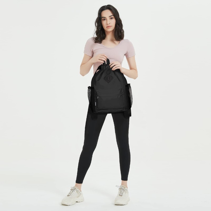 WANDF Drawstring Backpack Sports Bag with Shoe Compartment Water Resistant
