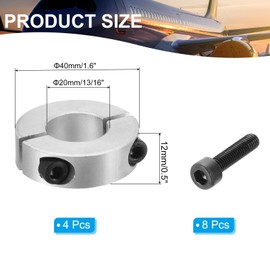 PATIKIL Bore 20mm Double Split Shaft Collar 40mm OD 12mm Thickness, 4 Pack Aluminum Alloy Locking Collar Clamp Style with Set Screw for Machine Tools Industry, Silver