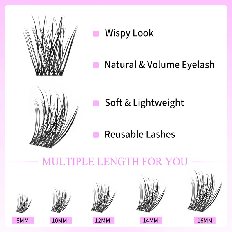 VEYESBEAUTY Eyelash Extensions Set, 5-Second Eyelash Clusters, Lashes, DIY Clusters,