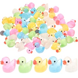 OUNONA 50pcs Mini Duck Small Figurine Flowerpot Animal Shelf Statues Mini Resin Figure Miniature Duck Toys Miniature Garden Decor Playset Kids Toy Doll House