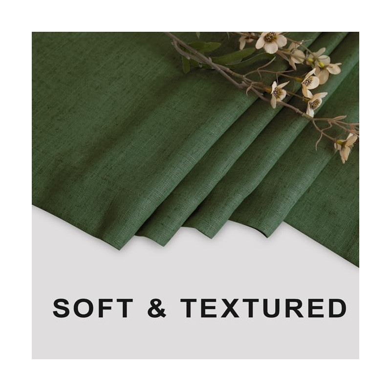 KOUFALL Olive Green Waterproof Linen Fabric Shower Curtain for Bathroom