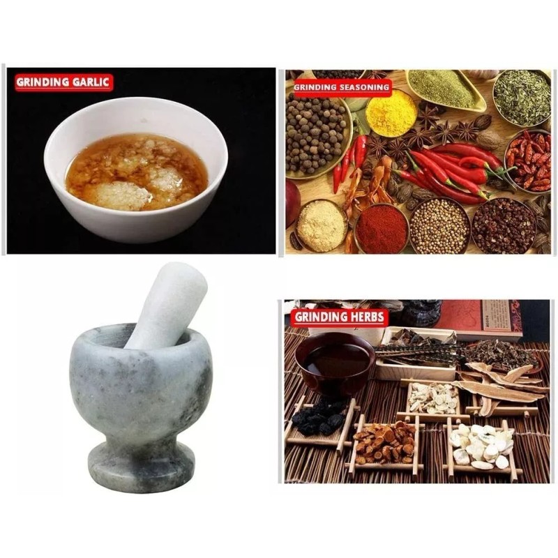 CL Mortero De Marmol Con Maja Pistillo Molcajete Especias Gris