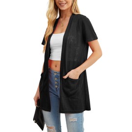 QIXING Summer Women's Lightweight Short Sleeve Cardigan for Women Breathable and Sun Protection Spring Autumn Cardigan Women, C01 Black