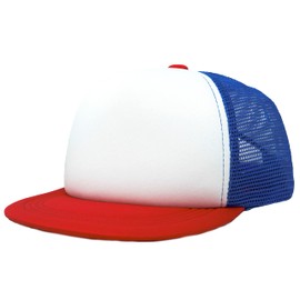 Funky Junque Toddler Flat Brim Trucker Hat Baby Boy Kids Adjustable Mesh Baseball Cap Summer - 12-24 Months Red/White/Royal Blue