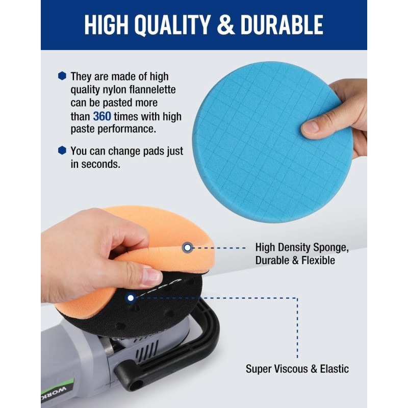 WORKPRO 5PCS 6.5-inch Polishing Pads Sponge Waxing Foam Buffing Kit