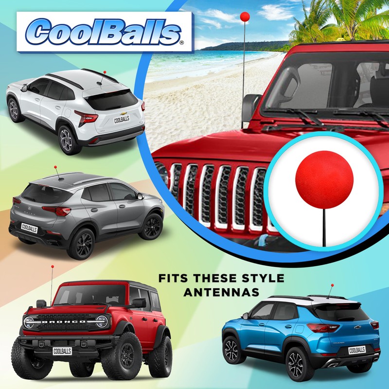 Coolballs Cool Plain Red Car, Truck, SUV Decor Antenna Ball