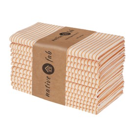Native Fab Cloth Napkins 18x18 inches, 100% Cotton Vintage Stripped Dinner Napkins, Set of 12, Soft Breathable Absorbent, Machine Washable Cloth Napkins, Orange Beige