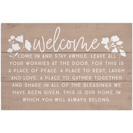Simply Said, INC Rustic Pallets Home Decor, Welcome Come In and Stay Awhile, 16 x 10.5 inch Wood Sign, Made in USA, RUS1556