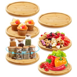 Mumufy 6 Pcs Lazy Susan Organizer Lazy Susan Turntable Organizer Lazy Susan Turntable Tray for Kitchen Counter Round Pantry Table Organization for Cabinet (10 Inch,Bamboo)