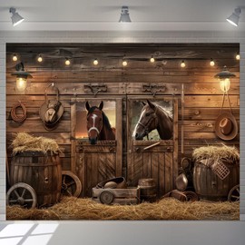 Western Cowboy Party Decorations Backdrop 10x8ft Wild West Rodeo Banner Saloon Country Horse Rustic Barn Door Photography Background for Baby Shower Birthday Supplies Photoshoot Polyester Fabric