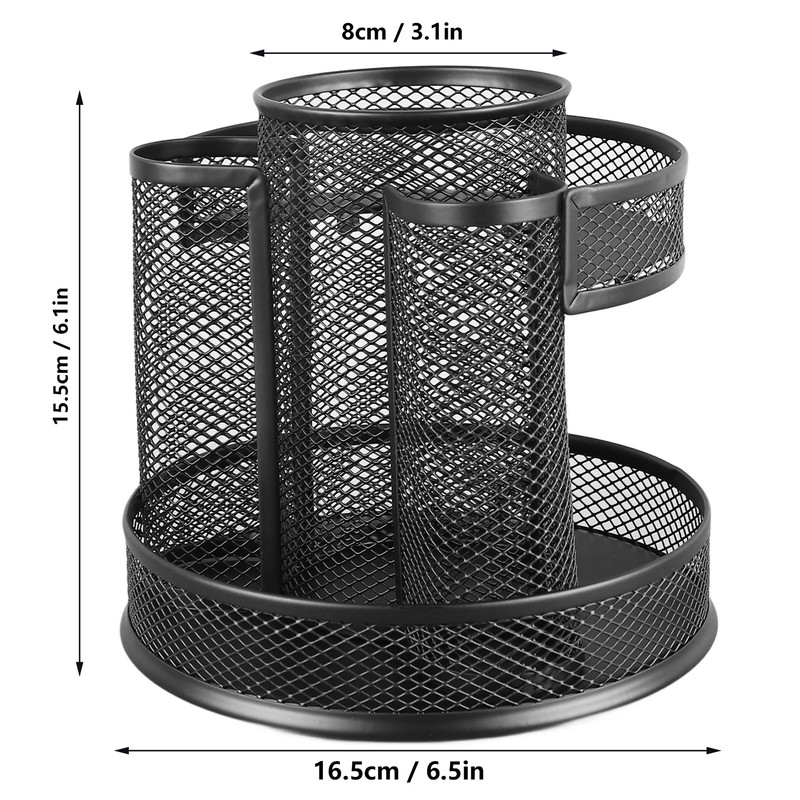 Rotating Pen Holder Black Mesh 7 Compartments Strong Metal Rotating