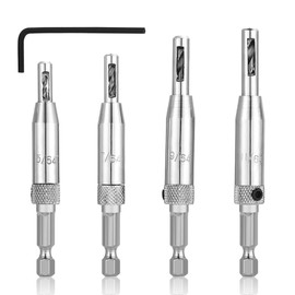 SeonFook 4 Piece Center Drill Hinge Drill Bit Set HSS 6.35mm Hex Drill Bit 5/64'' + 7/64'' + 9/64'' + 11/64'' for Woodworking Drilling Positioning Drill