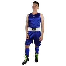 FIRE SPORTS® Uniforme Oficial Azul Box Olímpico Varonil (Azul, Chico)