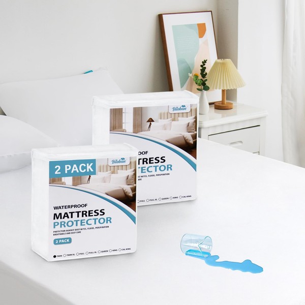 2 Pack Twin Size Waterproof Mattress Protector, Breathable & Noiseless