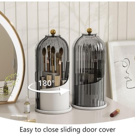 Singring Makeup Brush Holder Organizer with Lid, 360° Rotating Waterproof Makeup Brush Storage Container, Cosmetics Organizer for Vanity, Bathroom (Black)