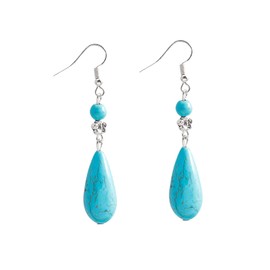Kuskins Natural Turquoise Dangle Earrings, Silver Plated Hypoallergenic Water Drop Jewelry, Bohemian Bridal Party Earrings for Women & Girls, Lightweight Everyday Ethnic Gift