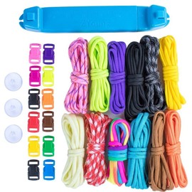 Paracord Parachute Cord Jig Bracelet Loom-Plastic Wristband Maker Paracord Brading Weaving Tool-DIY Craft Kit 12 Rainbow Color Cord & Buckles-Suctions to Table-Great for Beginner,Intermediate,Advanced