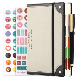Mljtoyo Academic Diary 2025-2026 A5 Page a Day,Daily Planner 25/26 with Pen,Stickers,Colourful Monthly Tabs,2025-2026 Diary runs Jul25-Jun 26. Mid Year Diary Organiser perfect for Busy Schedules,Black