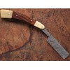 WHITE DEER Damascus Steel Straight Razor Camel Bone & Olive