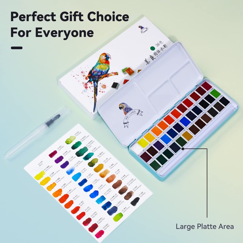 MeiLiang Solid Watercolor Set with Brush (36 Colors) Palette Gum