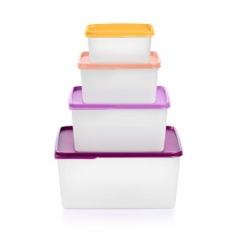 Tupperware Keeptabs 4-Container Stacking Food Storage Set, Multi Color Lids, Nestable, Dishwasher Safe and BPA Free (4 Containers, 4 Lids)