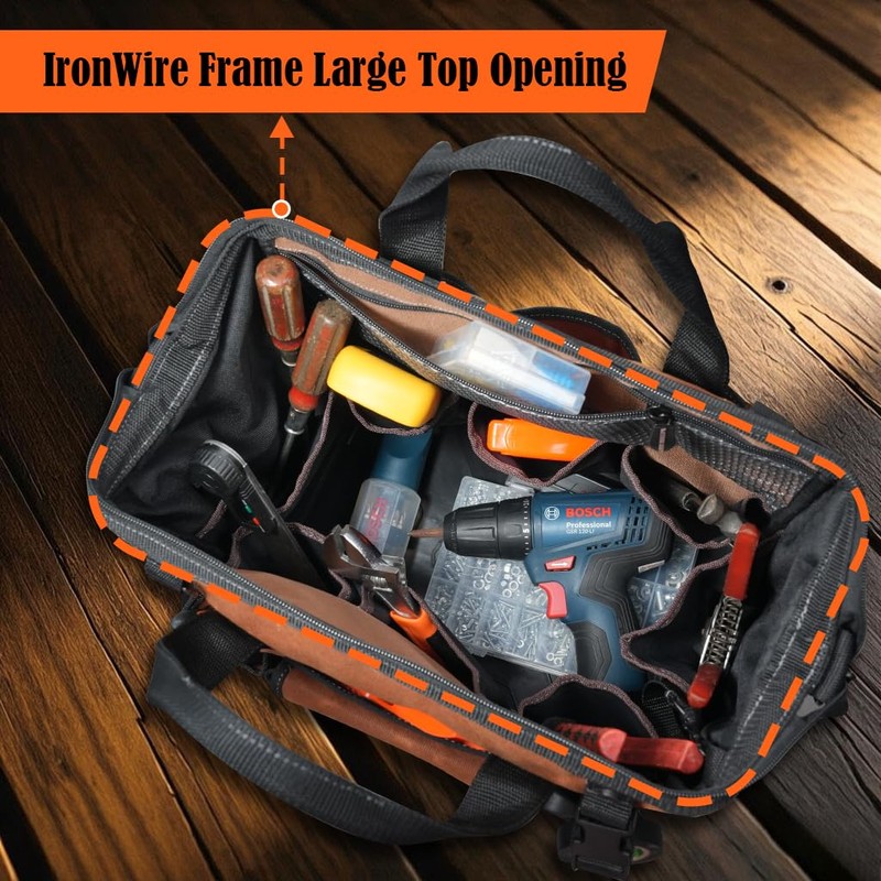 WELKINLAND 22-Pockets Hard Bottom Tool Bag, 14-Inch Waxed Canvas Tools