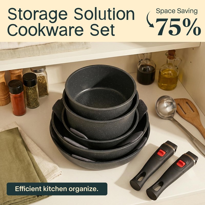 Pots and Pans Set Non Stick 21 PCs, Stackable Cookware