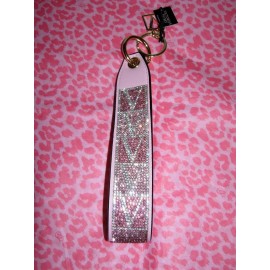 Victoria's Secret Signature Logo WRISTLET STRAP Key Chain BAG CHARM Rhinestone - Pink Rhinestone