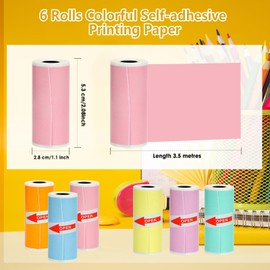 SZMILAIDUO 6 Rolls Colored Thermal Sticker Paper for Phomemo T02/M02/M02S PRO Mini Printer,Self-Adhesive Paper 53 * 28mm,HD Paper for Pocket Inkless Portable Photo Printer to Print Label,Note,List