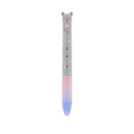 Legami - Click&Clack Pen in Two Colours, Blue and Pink Ink, Retractable Pen, Ideal for School Office Home, Two-Tone, Tip Diameter 1 mm, Kitty Theme