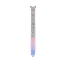 Legami - Click&Clack Pen in Two Colours, Blue and Pink Ink, Retractable Pen, Ideal for School Office Home, Two-Tone, Tip Diameter 1 mm, Kitty Theme
