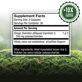Host Defense, Chaga Capsules, Antioxidant and DNA Support, Mushroom Supplement, Unflavored, 60