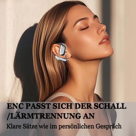 Open Bluetooth Headphones, Ear Hook LED Colour Screen Headphones, Active Noise Cancelling, Durable Sports Headphones, 3 Sound Effect Modes, for Mobile Phones, Tablets, Laptops, Android, iOS (Grey)