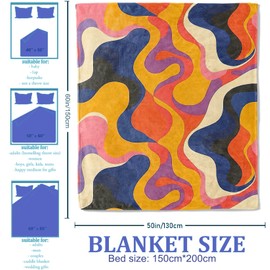 Plistiz Abstract Retro Throw Blanket 50x60, Mid-Century Modern Theme Blankets for Living Room Decor, Soft Flannel Rainbow Gifts for Women