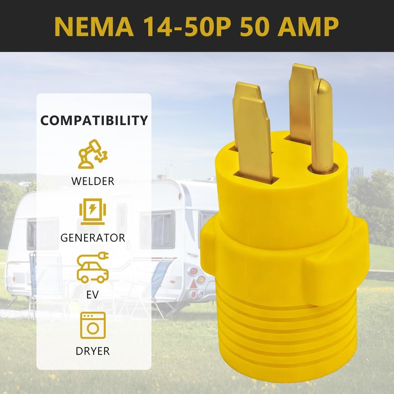 NEMA 14-50P to 14-50R Extension Adapter, 50 Amp Extension Plug