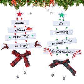 Pagezol 2 Pieces Wooden Christmas Decorations, Christmas Hanging Decoration, Christmas Hanging Embellishments, Christmas Door Hanging Sign, Christmas Ornaments for Home Room Indoor Outdoor Decor