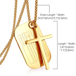 Cupimatch Cross Necklace with Bible Engraving Men's Necklace Prayer Stainless Steel Jewellery 61 cm Gold, Metal