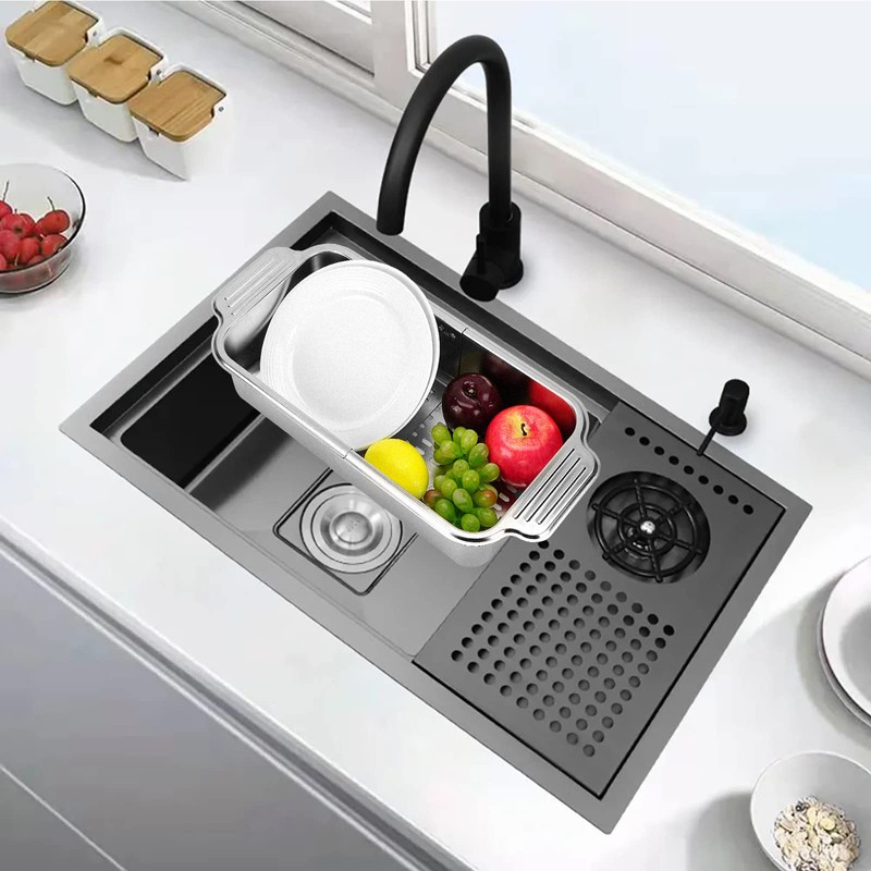 LUEXBOX Expandable Dish Drying Rack Over The Sink, Stainless Steel