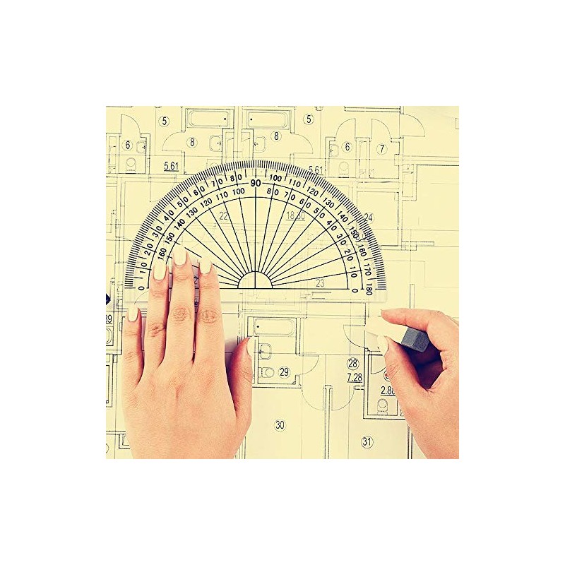2pcs Plastic Protractors Math Protractor Clear 180 Degree 4"(10cm) and