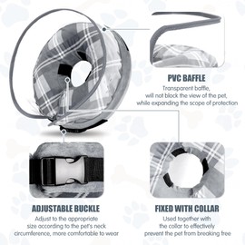 Dog Inflatable Collar, Recovery Collar for Dog, Enhanced Inflatable Dog Collar with Raised Baffle, Dog Cone Collar, Soft Pet Inflatable Collar After Surgery (grey, M+)