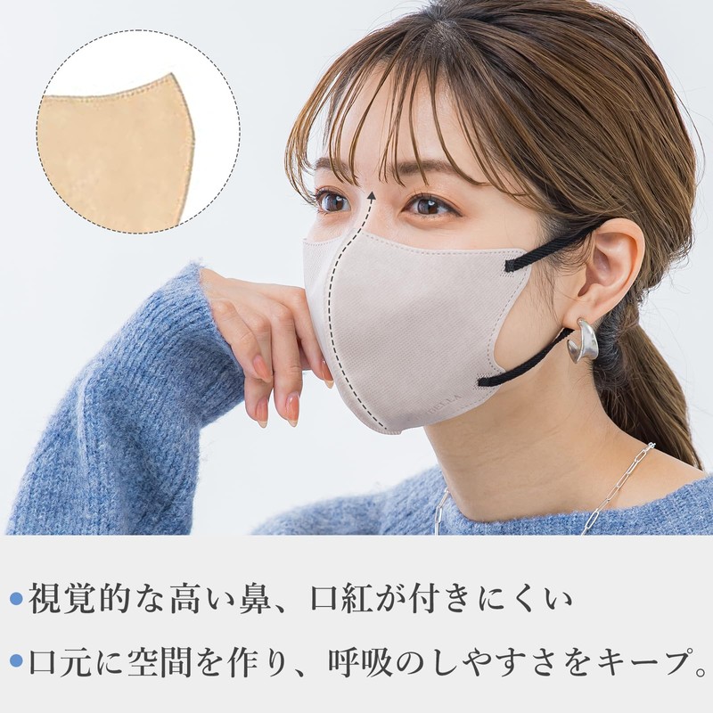 [Venzoza] 【2024春の新色登場】cicibellaマスク 不織布 立体 3d 小顔マスク バイカラー 小さめ 血色マスク 耳が痛くならない