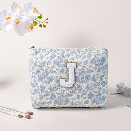 JOVAKIT Makeup Bag Cosmetic Bag for Women, Cute Christmas Gifts Floral Coquette Make Up Bag, Floral Flowers Coquette Travel Toiletry Bag, Zipper Make Up Pouch Organizer Trendy Stuff (Blue J)