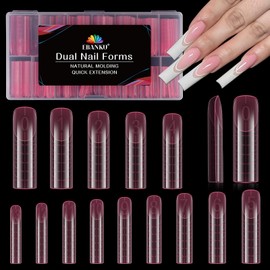 EBANKU 140PCS Polygel Tips Nagelformen, Rosa Wiederverwendbar Dual Tips Nägel für Nagelverlängerung Rosa Square Form Acryl Sarg Nagel Erweiterung Tips Nagelspitzen Form, 14 Größen