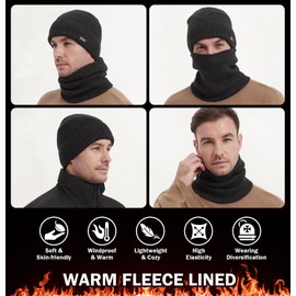 Wmcaps Winter Hats Scarf Set for Men, Thermal Knit Beanies and Circle Scarf, Unisex Neck Warmer Fleece Hat, Skiing Gift Sets for Men and Women，Dark Grey